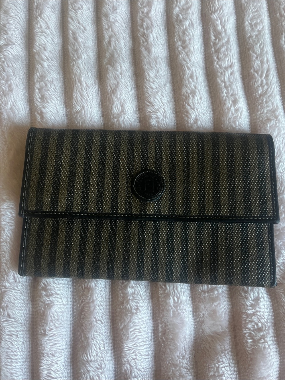 FENDI Vintage Striped Logo Checkbook Cover Wallet in Nero
